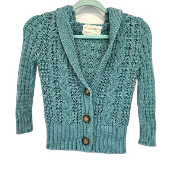 Aeropostale Cardigan Sweater Hooded Crochet Button Front Aqua Y2K Women sz XS - Picture 2 of 8